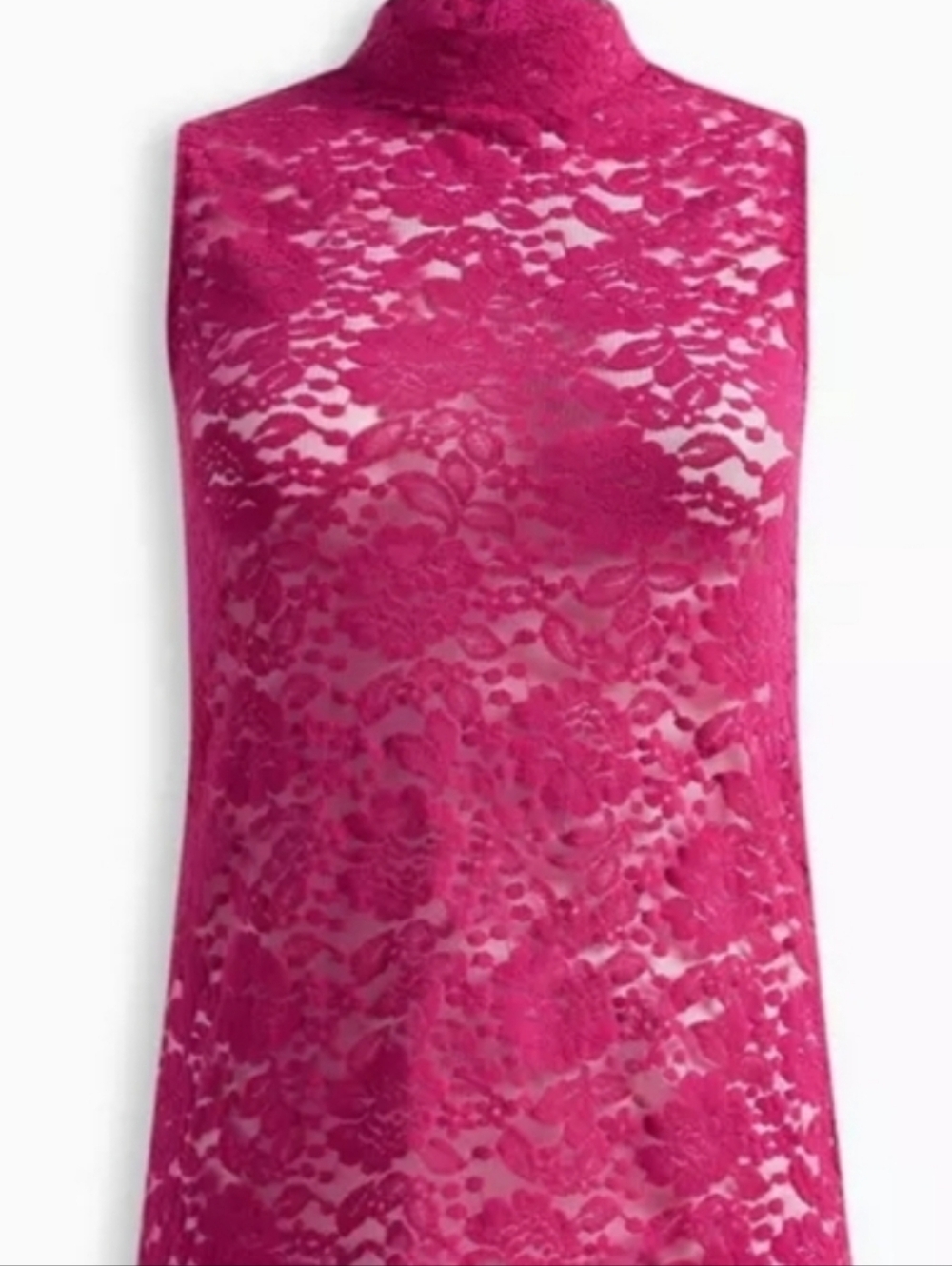Torrid Hot Pink  Sheer Lace Mock Neck Sleeveless Top